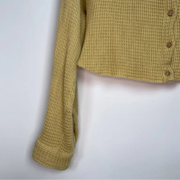Free People Scout Cropped Jacket Top Buttondown Cotton Oversized Small Mustard - Picture 11 of 14
